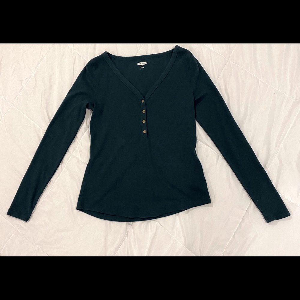 OLD NAVY dark teal long sleeve quarter button blouse